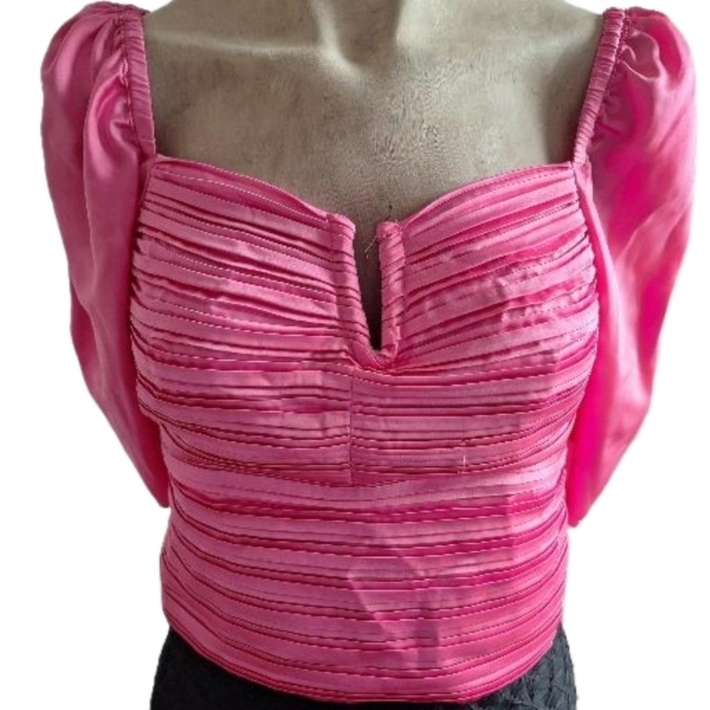 Express Satin v bar puff sleeve top